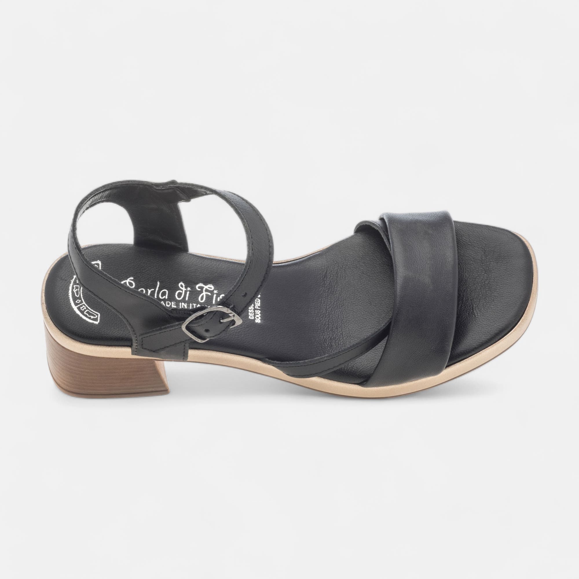 Nu-pieds à talon Femme en cuir noir