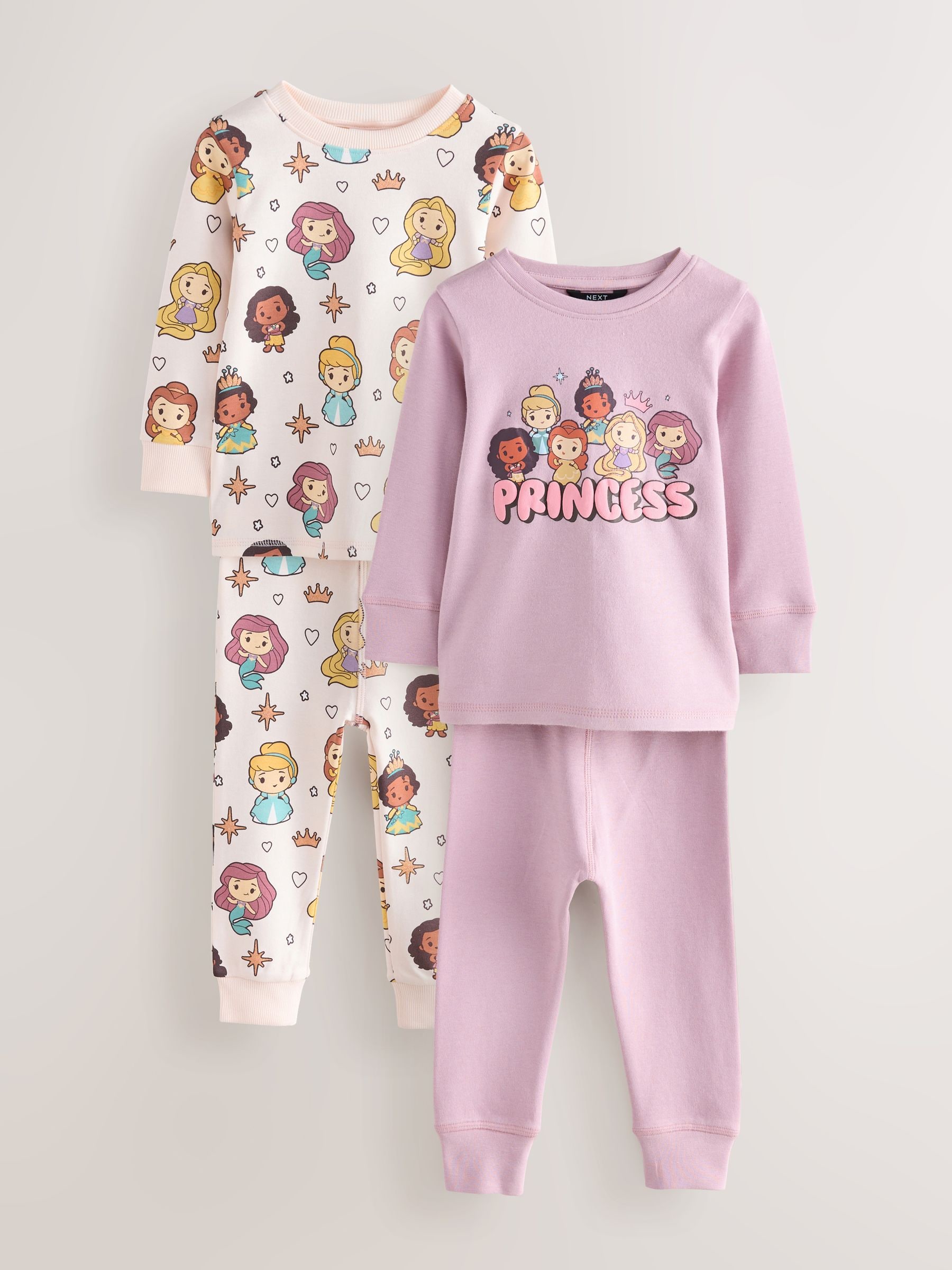 Mauve/Crème - Disney Princess Snuggle Pyjamas 2 Pack (9mths-10yrs)