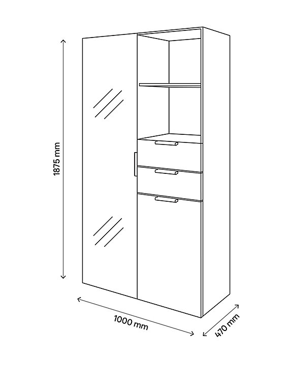 Meuble de rangement porte miroir et tiroirs effet chêne GoodHome Atomia H. 187,5 x L. 100 x P. 47 cm