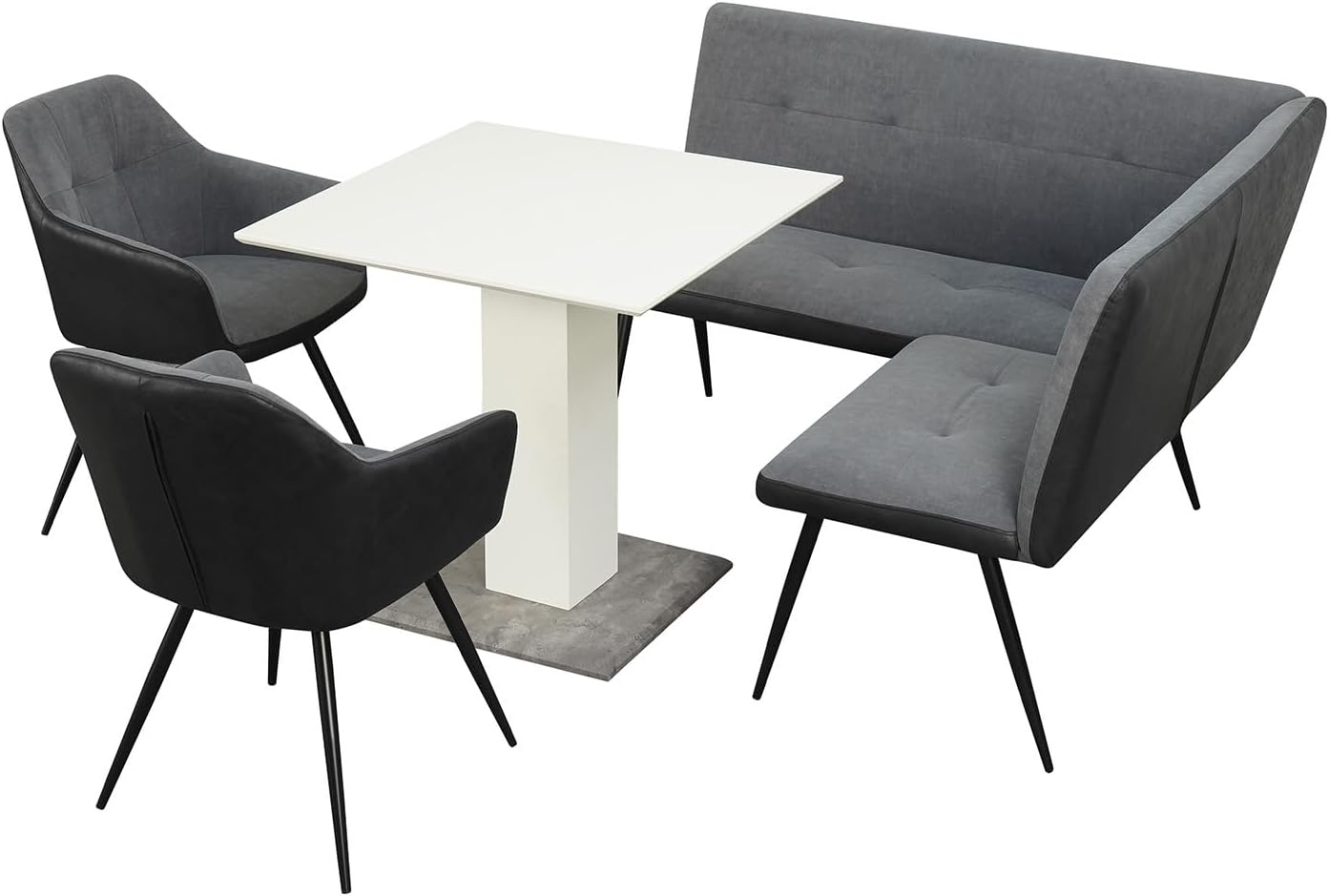 HTI living Sitzgruppe Anthrazit/Grau/Weiß Joschka Esstisch Eckbank und Esszimmerstühle
