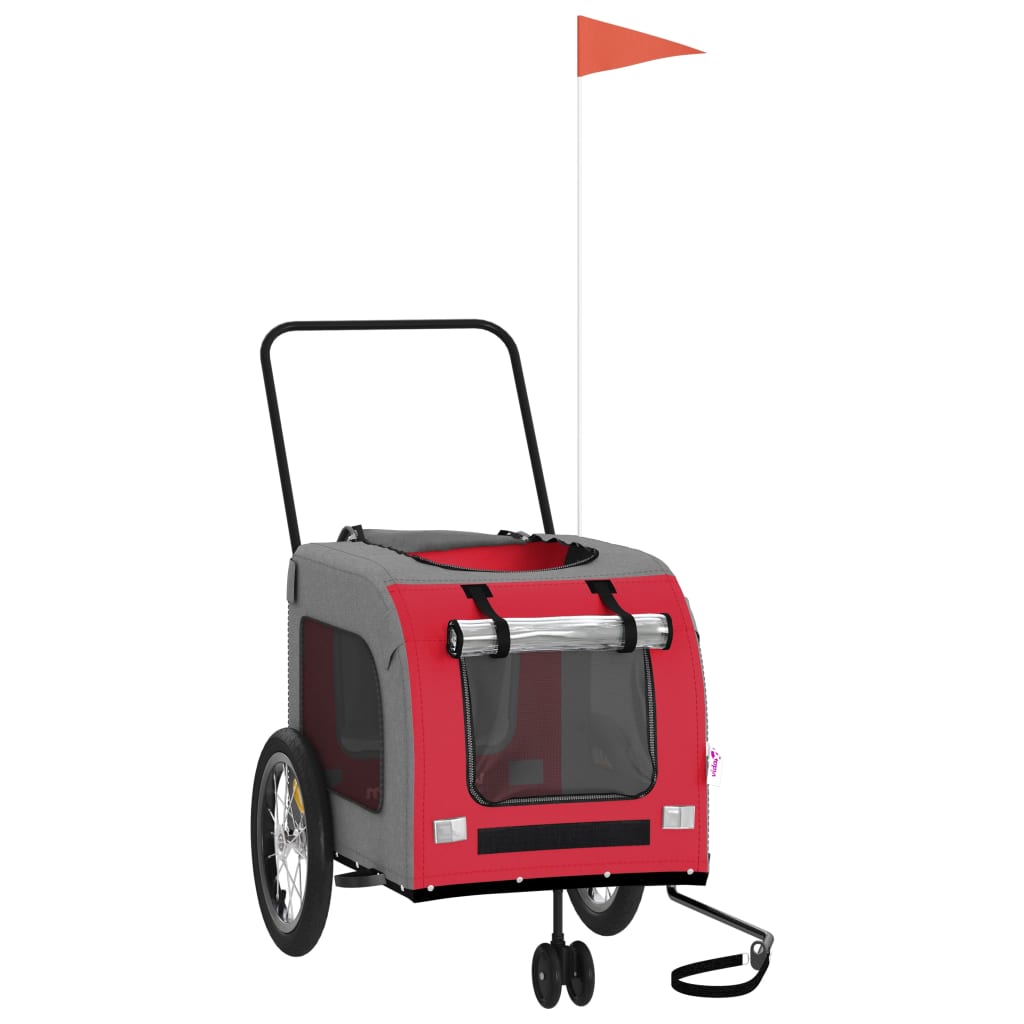 vidaXL Pet Bike Trailer Iron Oxford Cloth Vermelho Cinza