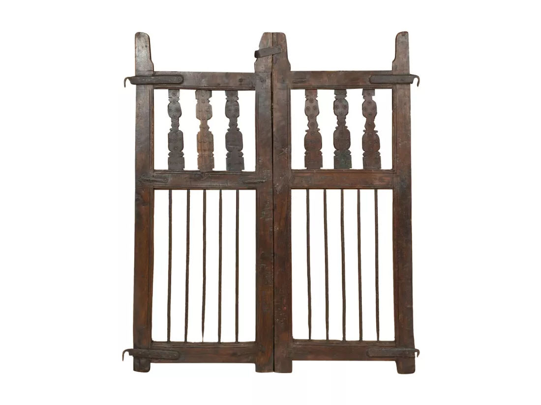 BISCOTTINI Portail - Bois Massif et Fer Finition Antique - Clôture en Fer - Portail en Métal - Porte Décorative - Portail d'Entrée - Clôture en Bois - Intérieur et Extérieur - 86x6x105cm