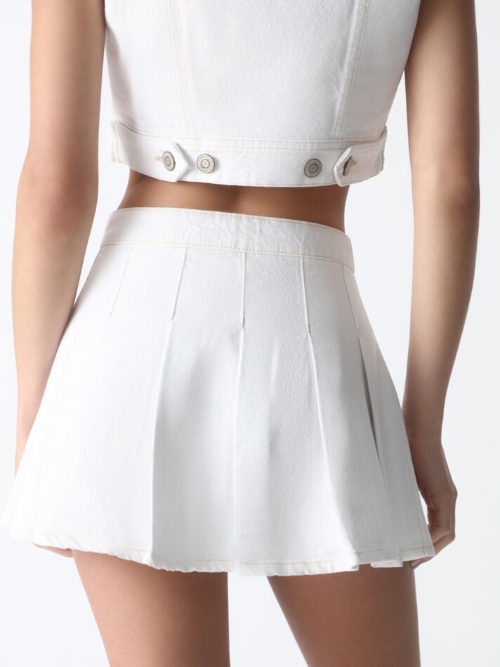 Saia jeans plissada - Branca