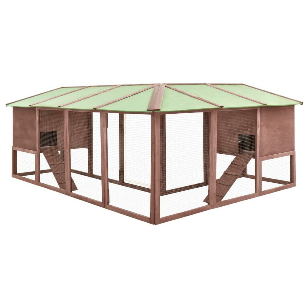 Clapier d'extérieur avec piste 250 x 192 x 105 cm moka et blanc bois de sapin