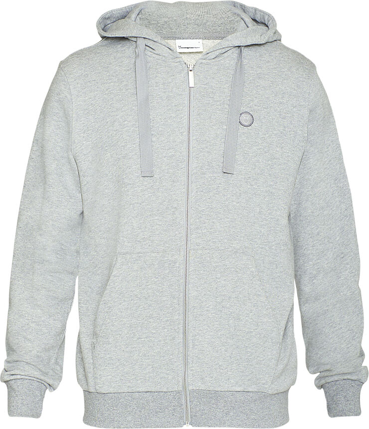 Knowledge Cotton Apparel ASK regular zip hood kangaroo badge sweat - GOTS/Vegan Grå