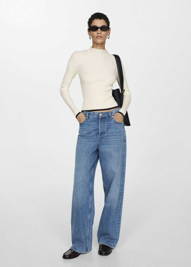 MANGO High collar ribbed knit sweater Light beige