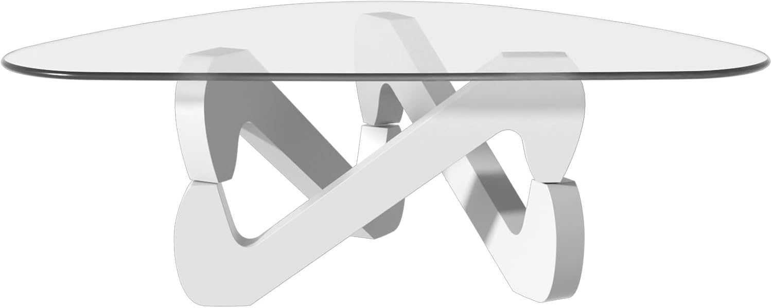 Couchtisch, Dreieckiger Couchtisch aus Glas, Modern Couchtisch mit dreieckigem Massivholzsockel und verdicktem gehärtetem Glas, Beistelltisch, Ausgefallene Kaffeetisch für Wohnzimmer Büro (Weiß)