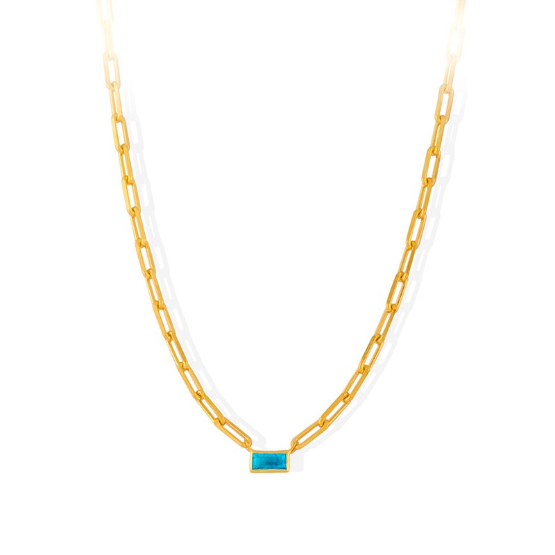 Collier Doré Chaine En Argent Pierre Turquoise