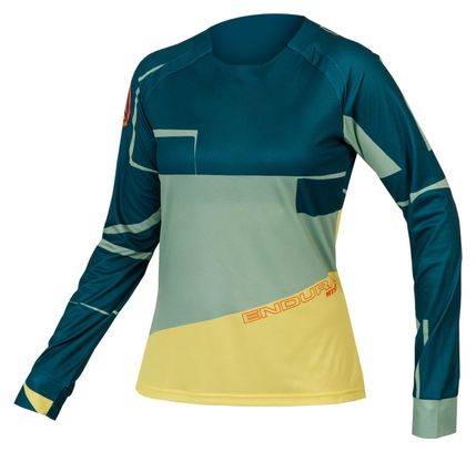 Maillot Imprimé Manches Longues Endura MT500 LTD Femme Deep Teal Bleu / Vert / Jaune