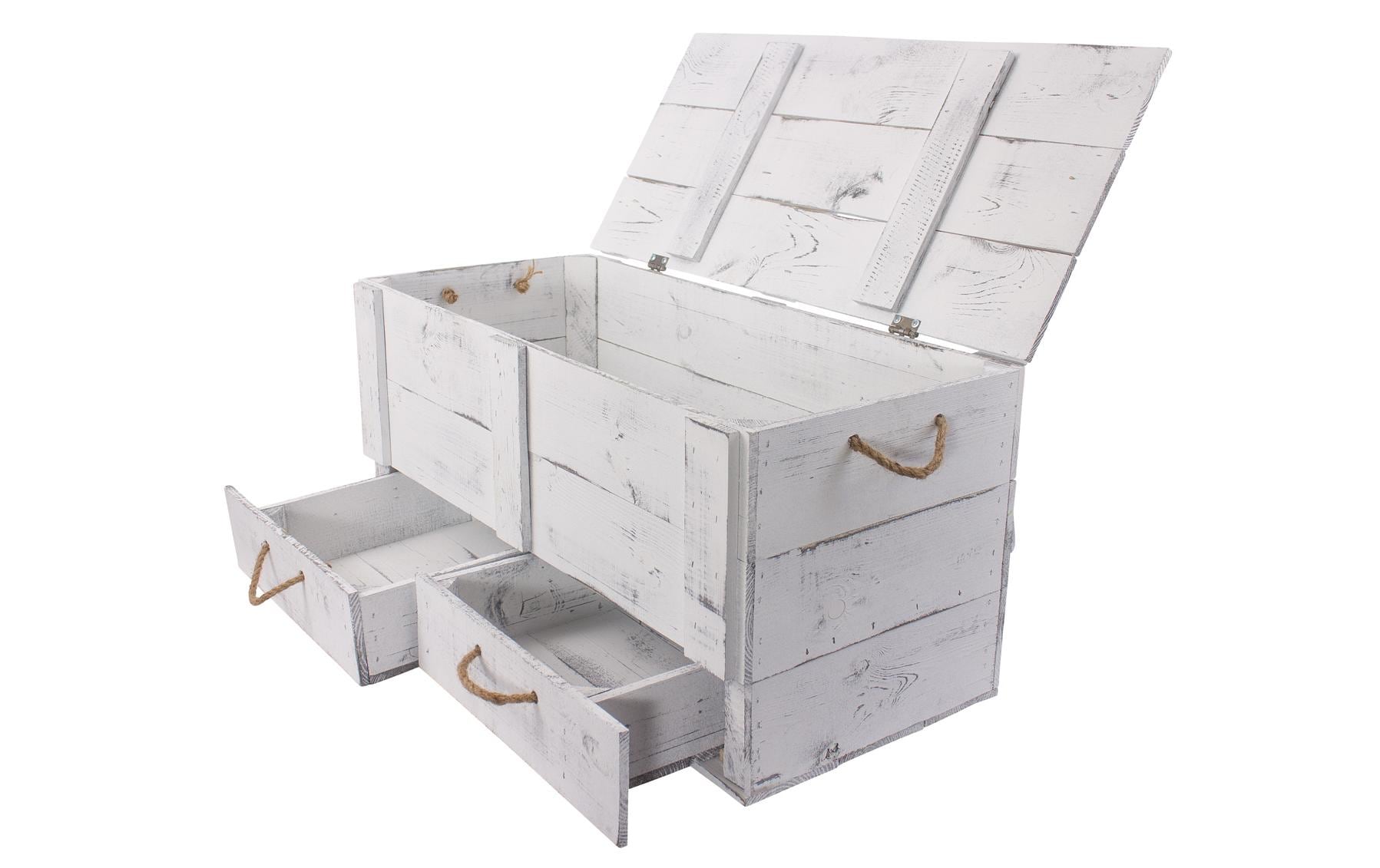 Truhe Vintage Shabby Weiss, 85 x 40 cm<br>Holztruhe mit 2 Schubladen