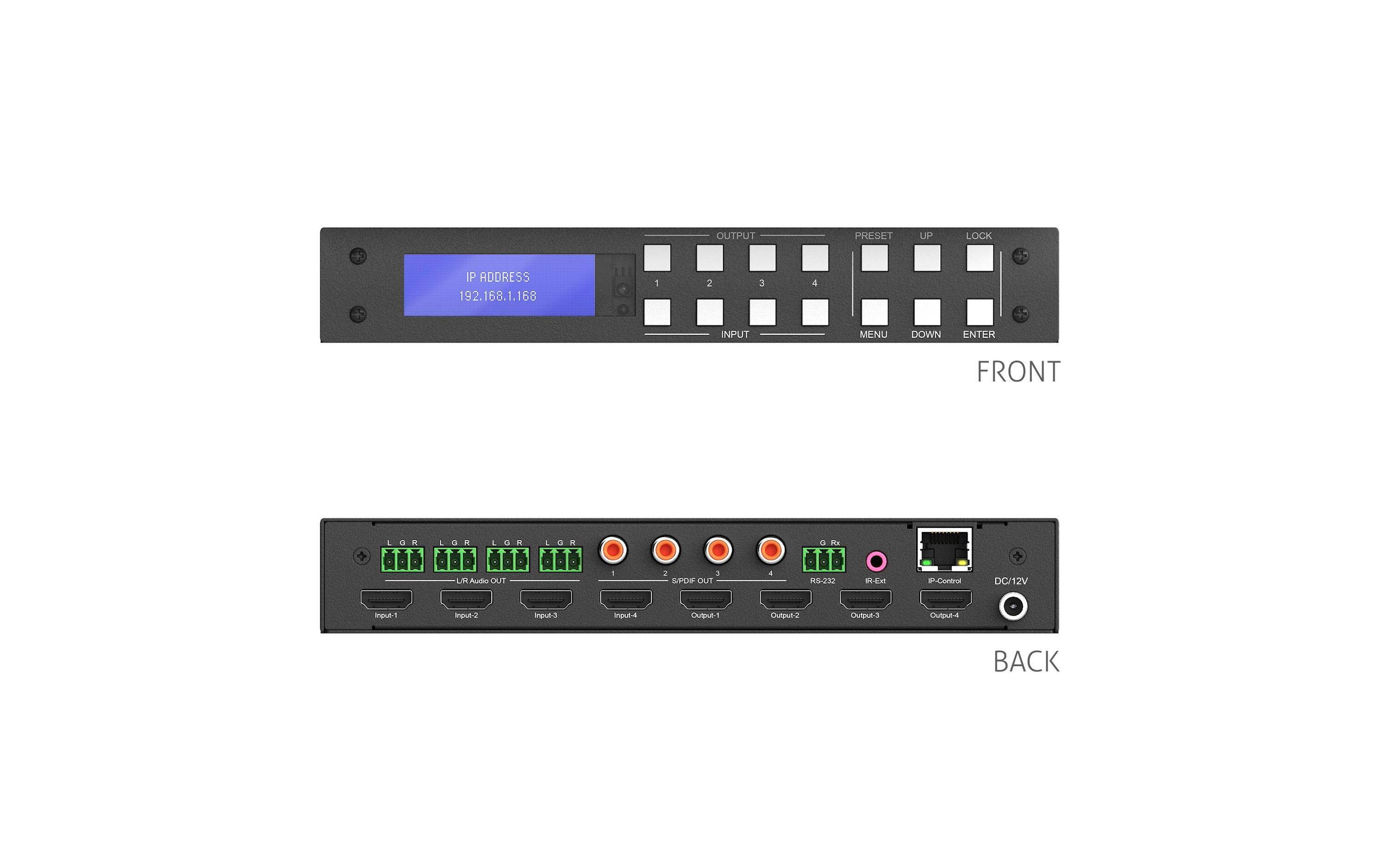 Matrix Switcher PT-MA-HD44M HDMI<br>4x4 4K 18Gbps HDMI Matrix mit Audioauskopplung