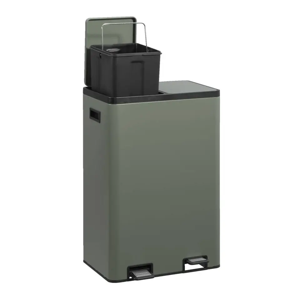 Pedaalemmer Duo - groen - metaal - 60 liter