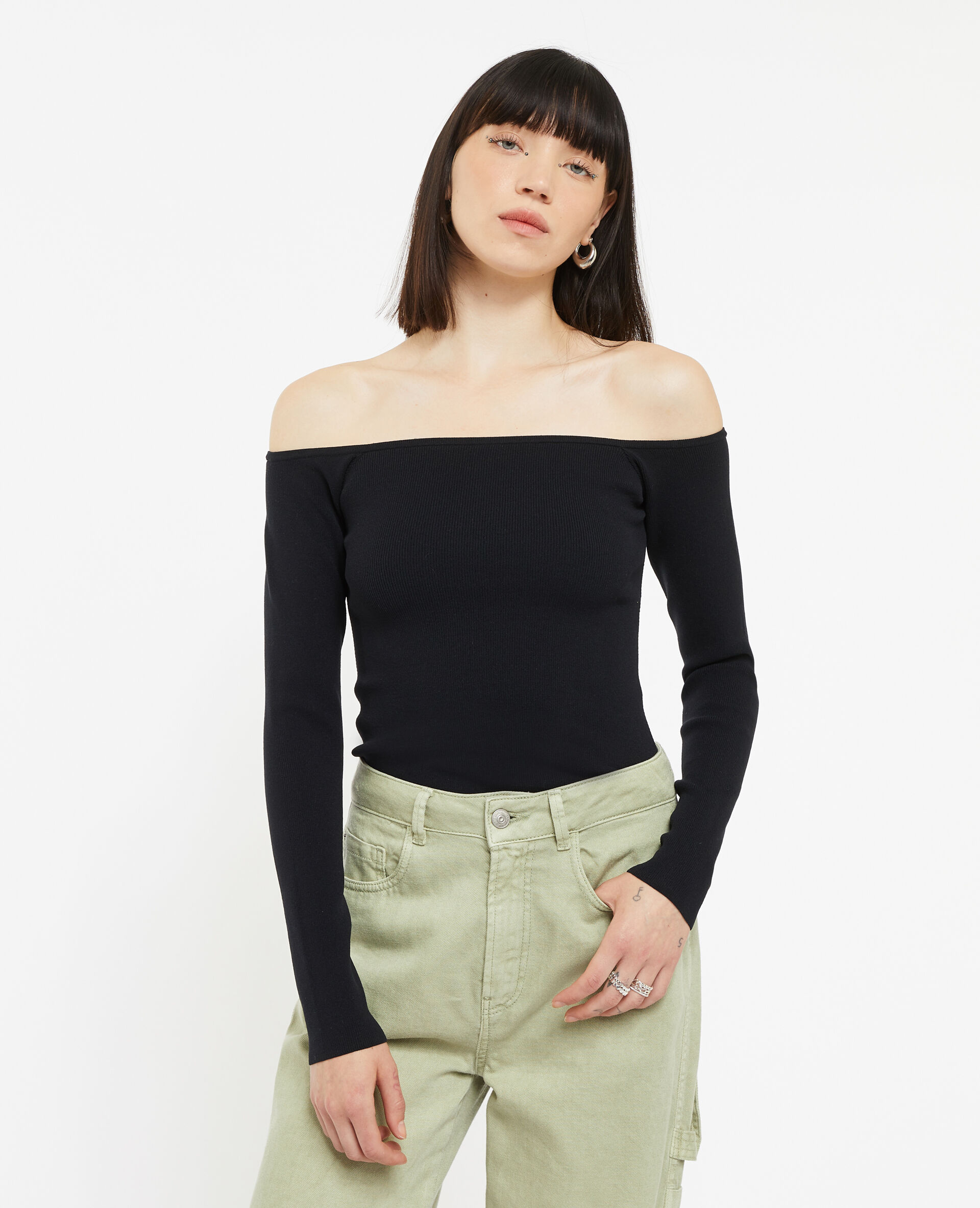 Pull encolure Bardot - Noir