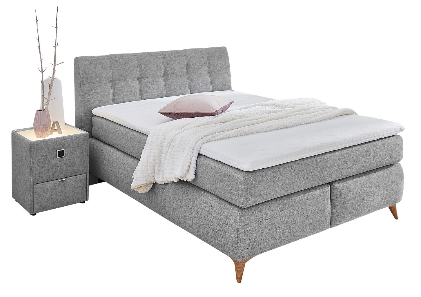 Boxspringbett HEDDA 140 x 200 cm Stoffbezug hellgrau