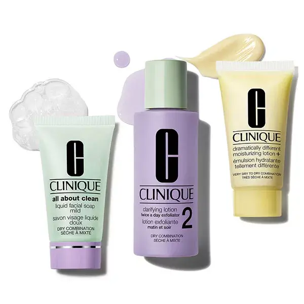 Kit de Descoberta de Cuidados com a Pele Clinique Basic em 3 Passos para Pele Seca a Mista