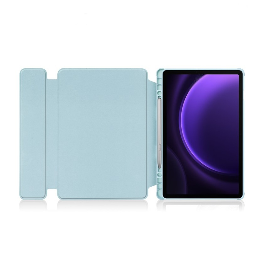 2in1 Samsung Galaxy Tab S10 FE / Tab S9 FE Leder Tasche mit Acryl Rückseite   Magnet Bluetooth Tastatur   S-Pen Halterung (QWERTY) - Hellblau