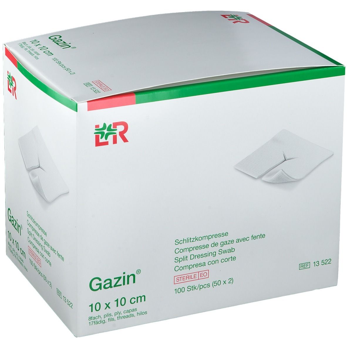 Gazin® Schlitzkompresse 10 cm x 10 cm steril 8 lagig