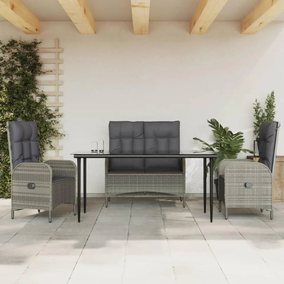 vidaXL - 4-delige Tuinset bank en verstelbare stoelen - Grijs - 160x80 cm