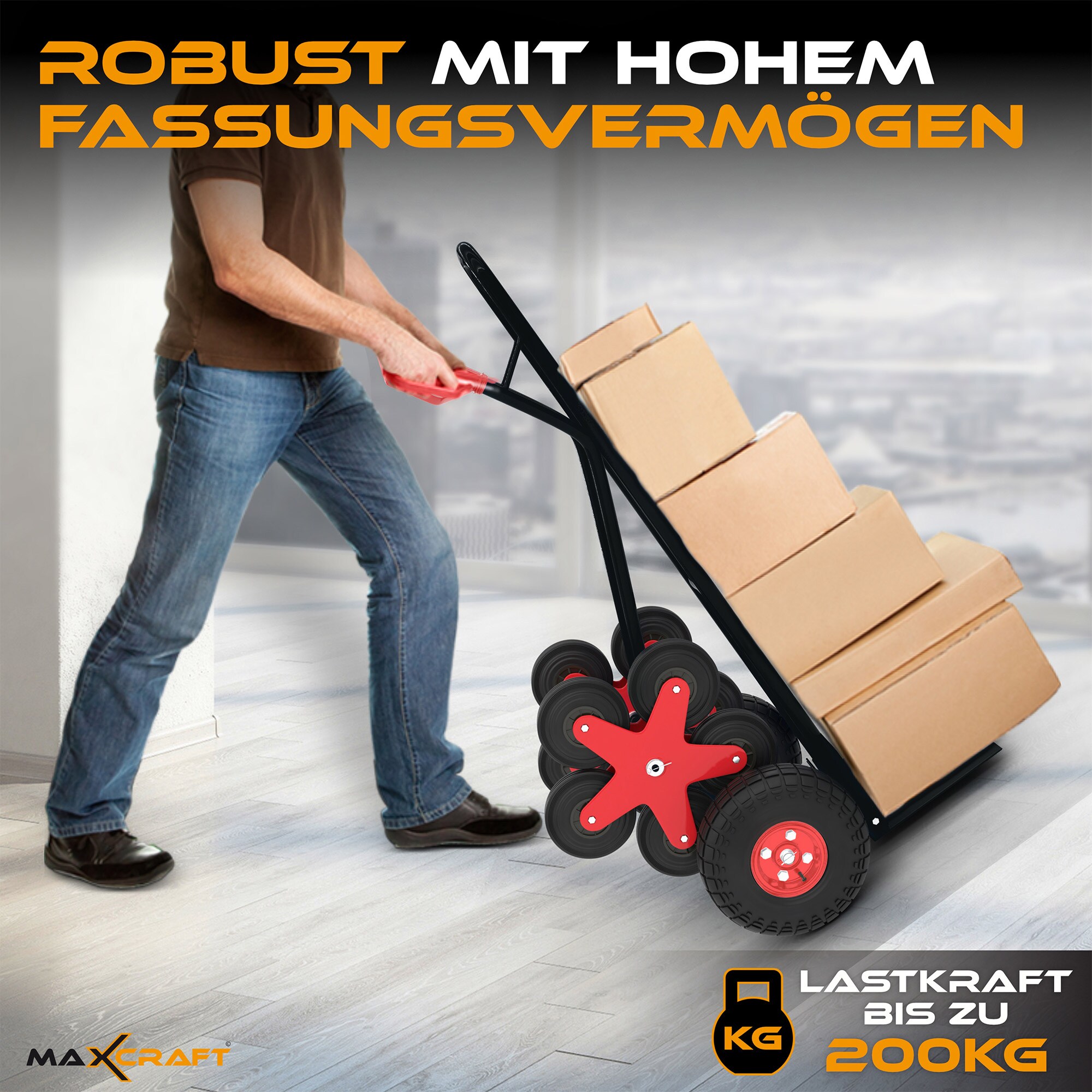 MAXCRAFT Treppenkarre bis 200 kg - 12 Räder in Schwarz