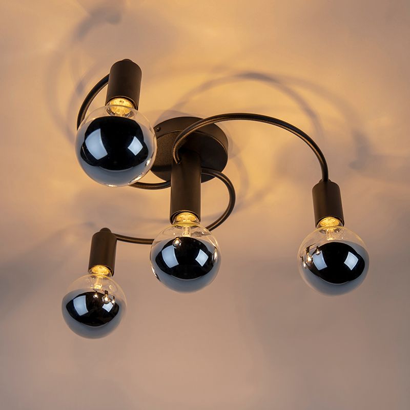 Art deco plafondlamp zwart 4-lichts - Facil