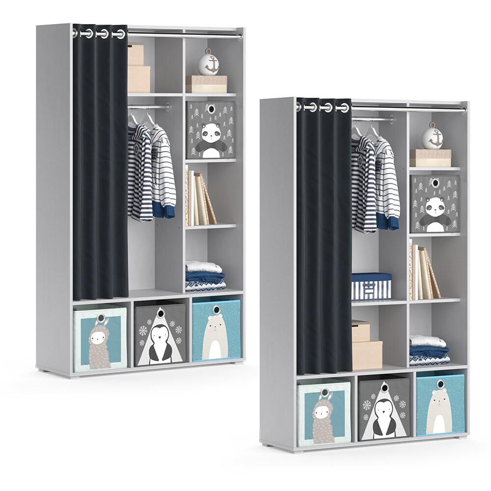 Vicco Kinderkleiderschrank Kinderzimmerschrank Kindergarderobe Luigi Hellgrau Faltbox 106 x 178 cm modern Schrankregal Jugendzimmerschrank Organizer Vorhang Kleiderstange Fächer Aufbewahrung Spielzeugablage