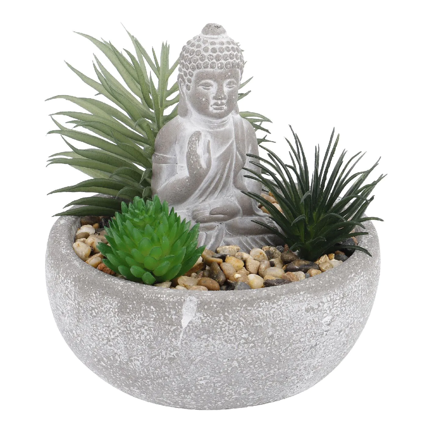 Deko-Objekt Buddha mit Sukkulente, grau/grün, 12 cm