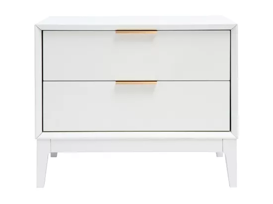 Table de chevet blanche mat et métal doré avec rangements L60 cm GIANA