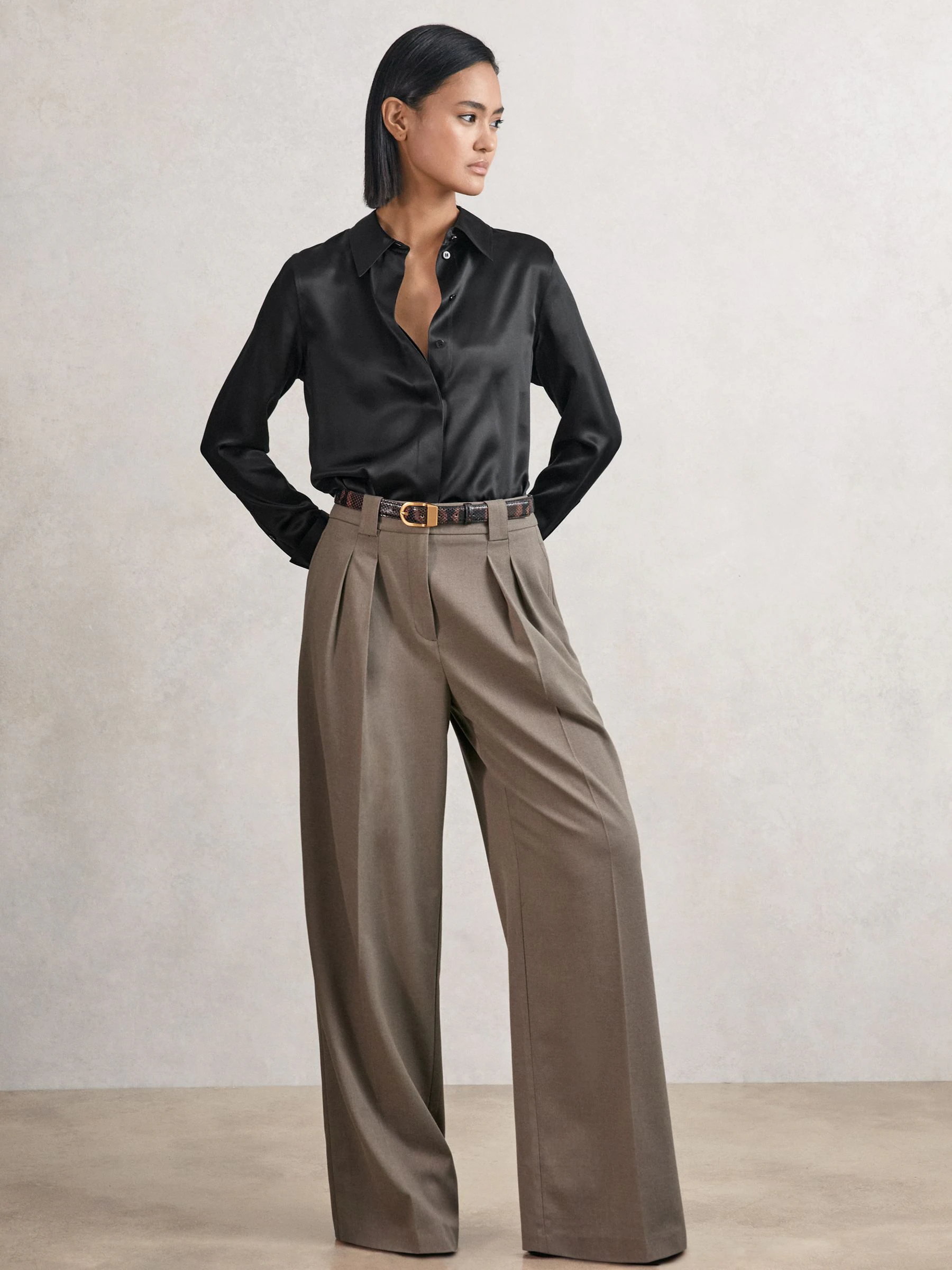 Zwart - Reiss Ameira Silk Satin Concealed Placket Shirt
