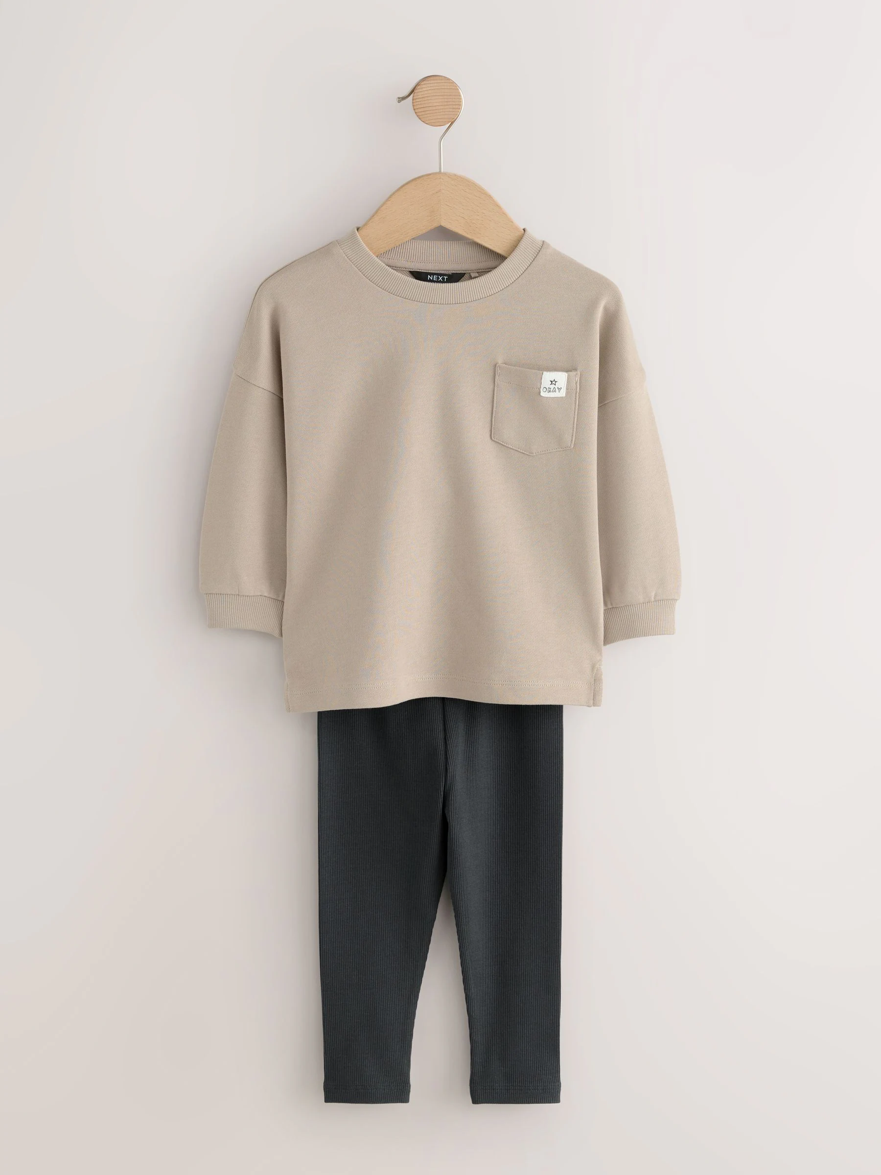 Blauw/pastelgeel/groen - Set van 3 lange mouwen top en legging (3mnd -7jr)