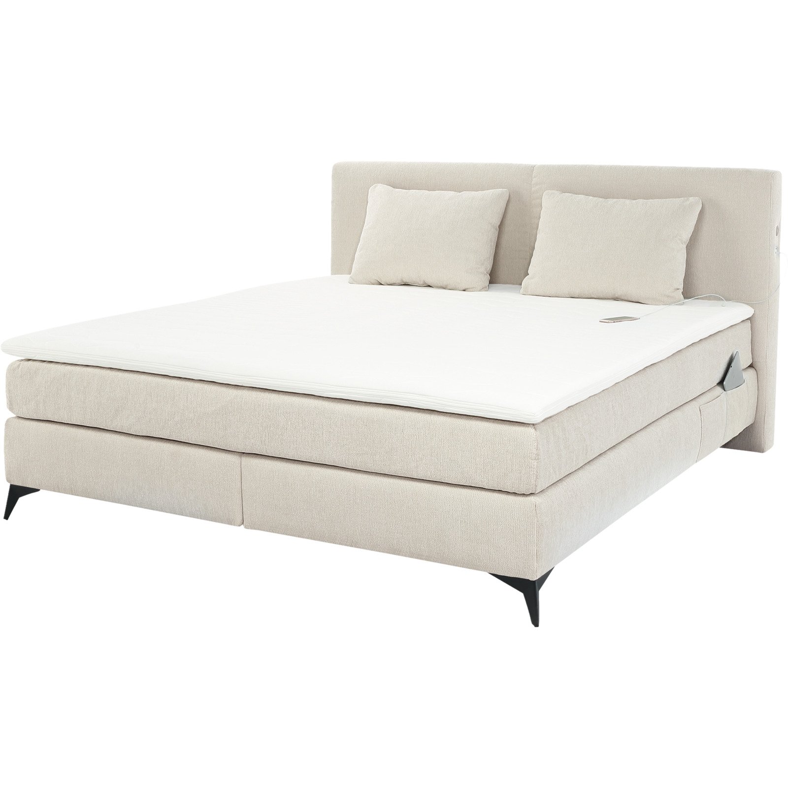 Boxspringbett Kira, Stoff Chenille, 180 x 200 cm, mit LED-Unterflurbeleuchtung beige