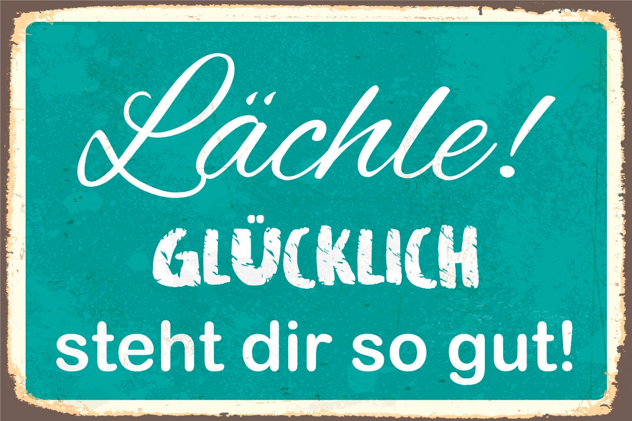 queence Metallbild »Glücklich« Schriftzug | Schriftzüge 1 Stk. tlg. Stahlschilder