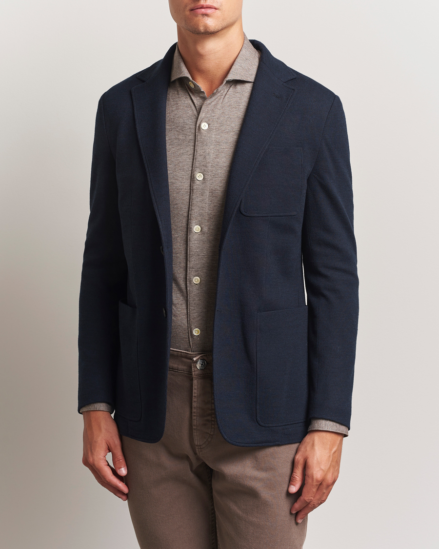 Canali Wool Houndstooth Jersey Blazer Navy