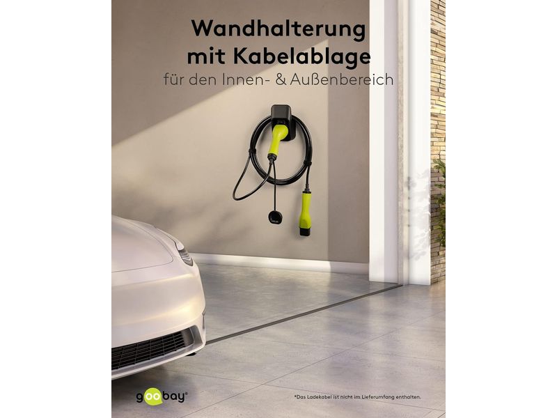 Goobay Wandhalterung mit Kabelablage für Ladekabel Typ-2 Kabel-Wandhalterung für Typ-2 Elektrofahrzeug-Ladekabel