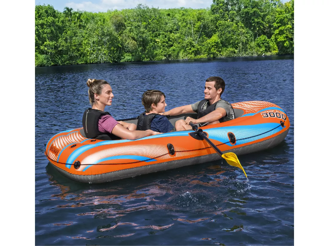 Bateau Gonflable pour 2 Adultes et 1 Enfant Bestway Kondor Elite 3000 Raft 246x122x45 cm avec 2 Rames et Gonfleur à Pied Inclus