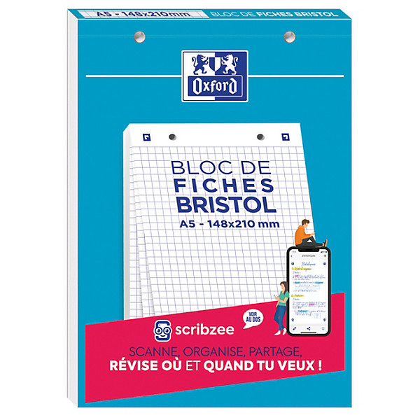 Oxford Bristol 2.0 - Bloc 30 fiches A5 148 x 210mm perforées - blanc quadrillé 5x5