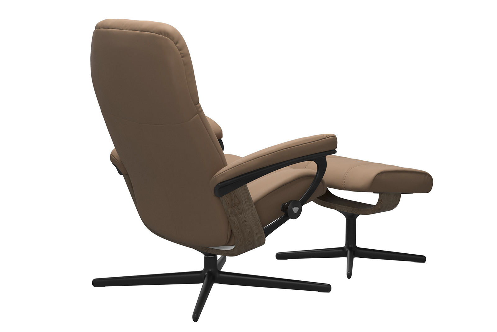 Consul lenestol m/krakk I hud Batick Latte med Cross Matt sort understell. Medium stol med krakk.