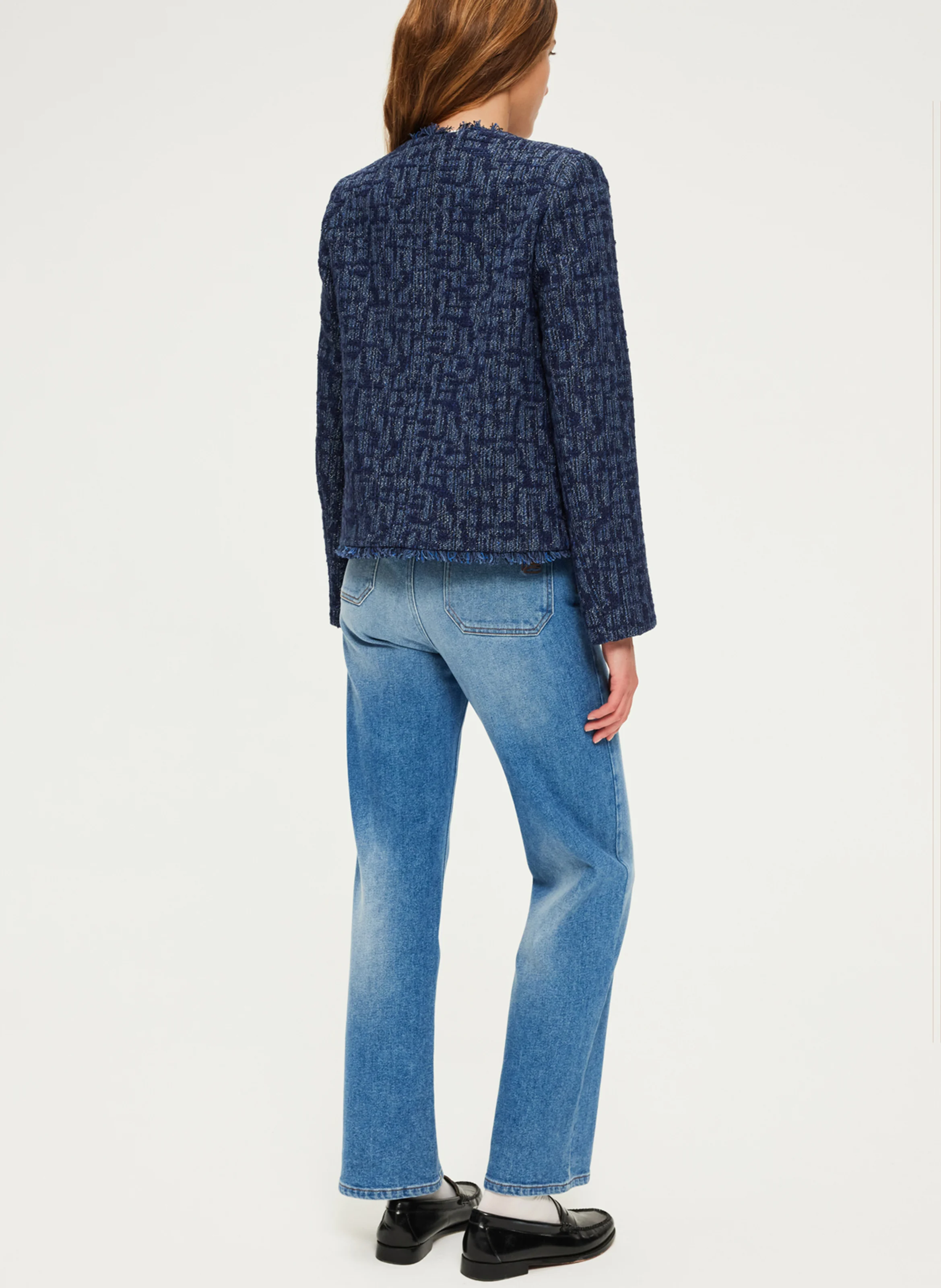 MAUGEEN - Veste col rond en tweed| Bleu