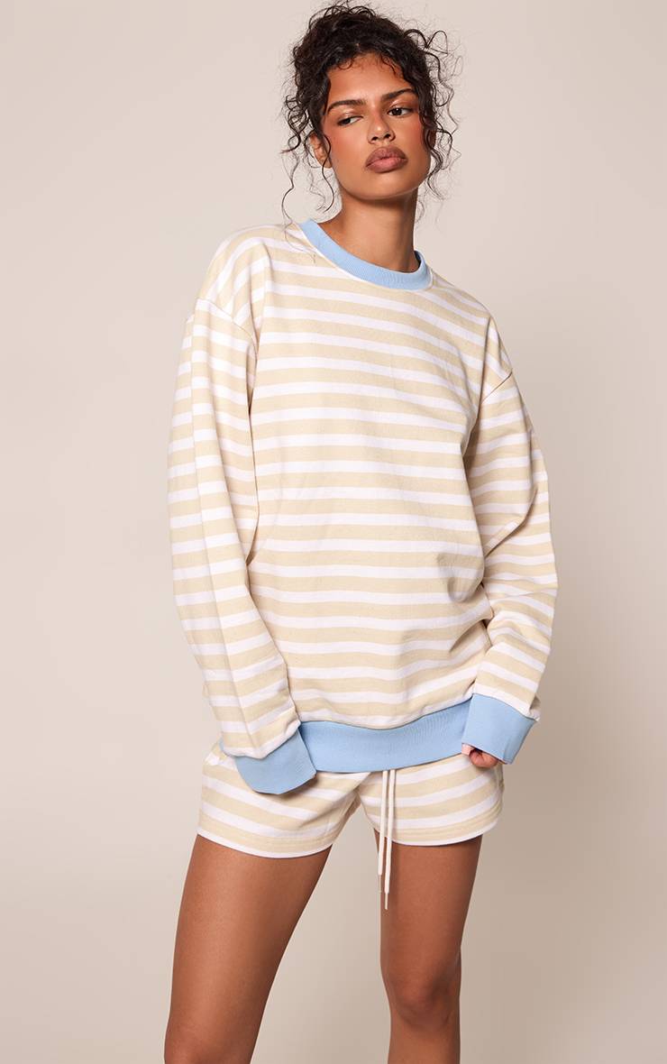 Butter Yellow Sweatshirt Bouclette À Rayures Contrastées