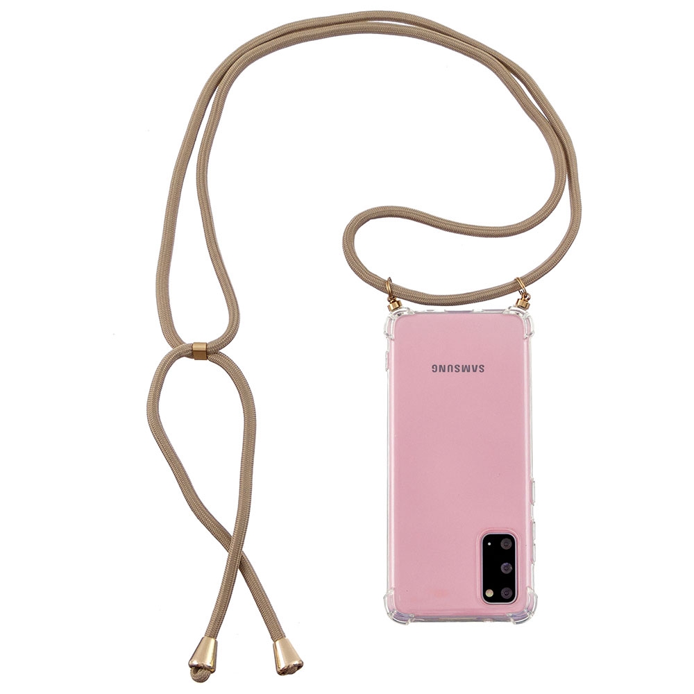 Samsung Galaxy S20 / S20 5G Necklace Gummi Hülle Air Cushion Fallschutz   Handykette (150cm) - Beige / Gold