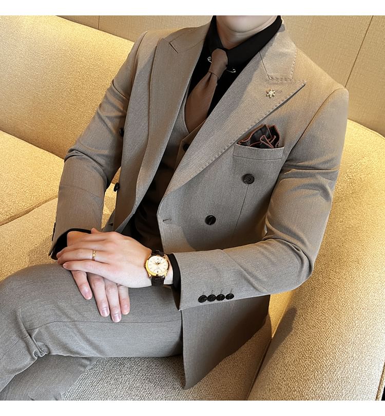 Blueforce - Set: Effen dubbelrijs blazer + vest + pantalon