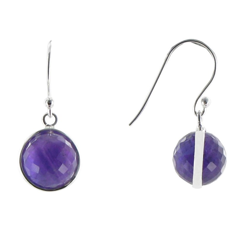 Boucles d'Oreilles Crochet Argent Sphère d'Améthyste
