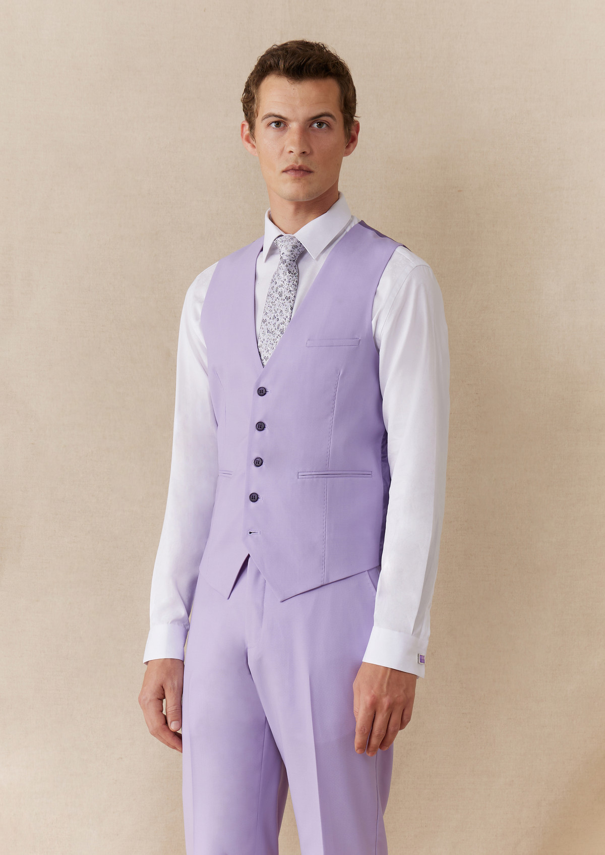 Gilet de costume en laine unie lilas