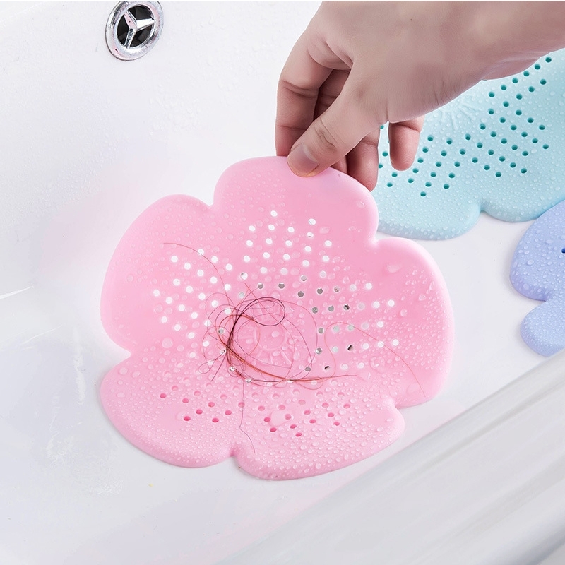 Silikon Abfluss Haarfänger Abflusssieb Küche Bad mit Saugnäpfen Blumen-Design - Rosa