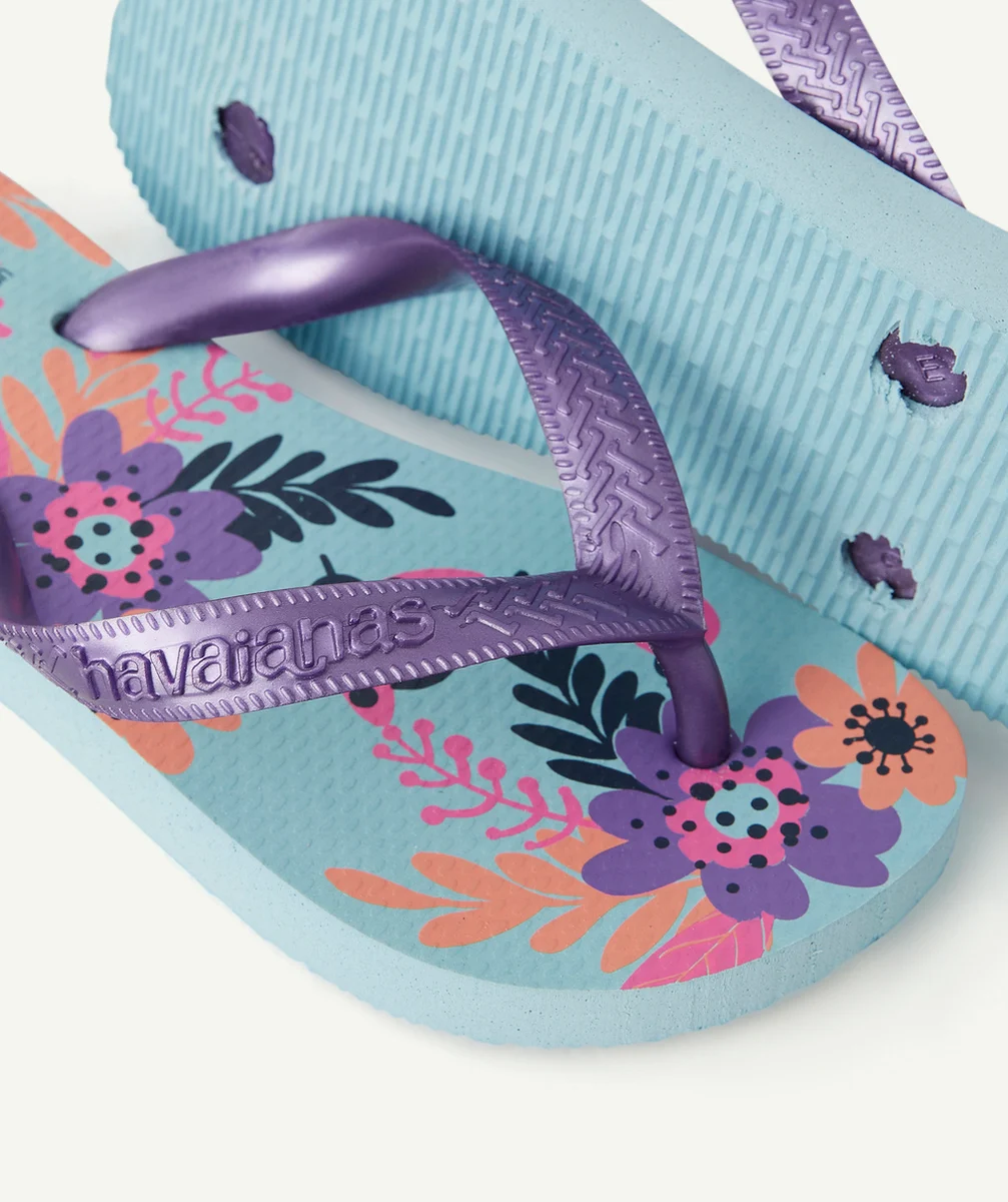 HAVAIANASTONGS FILLE BLEUES AVEC FLEURS ET LANIÈRE MÉTALLIQUE VIOLETTE