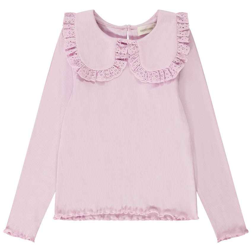 T-shirt manches longues effet côtelé avec col claudine pour fille - Lilas