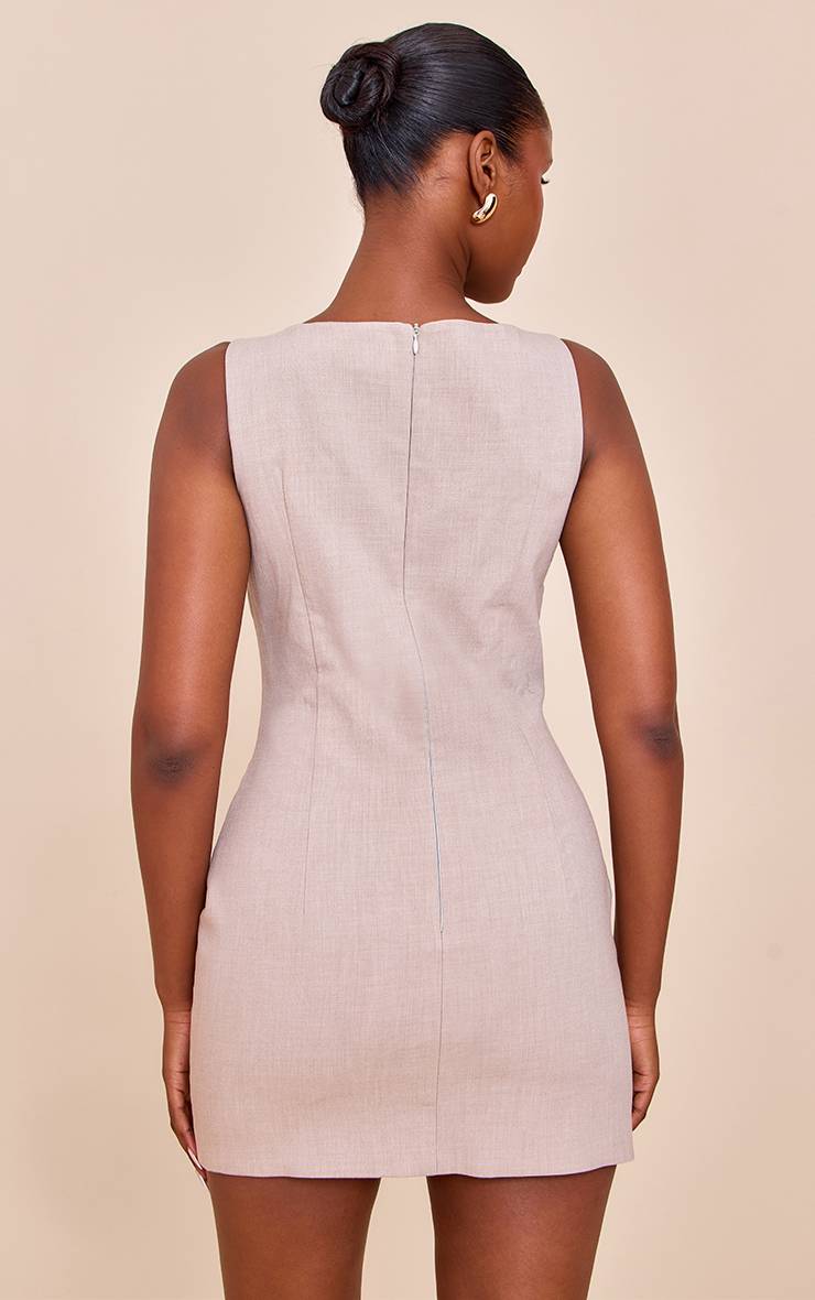 Beige Robe Courte Tissée À Encolure Oblique
