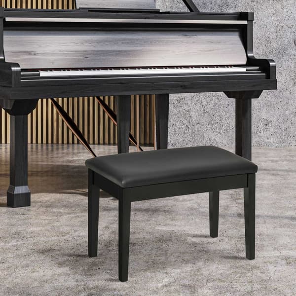 Pianobenk, Høydejusterbar Pianokrakk Med Skjult Oppbevaringsplass, Pianobenk Med Skinnpute, Svart, 75 X 35 X 49 Cm