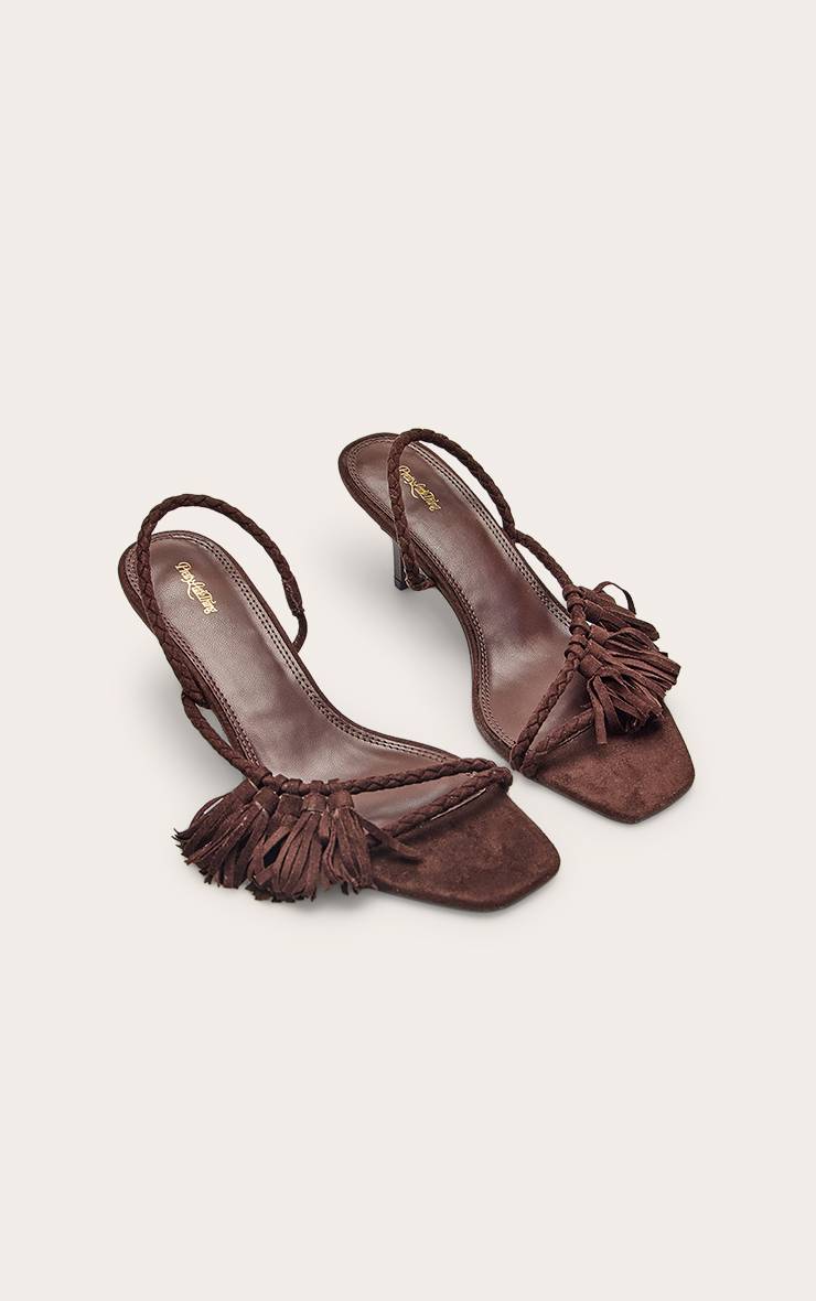 Chocolat Mules À Talons Avec Détails Pompons