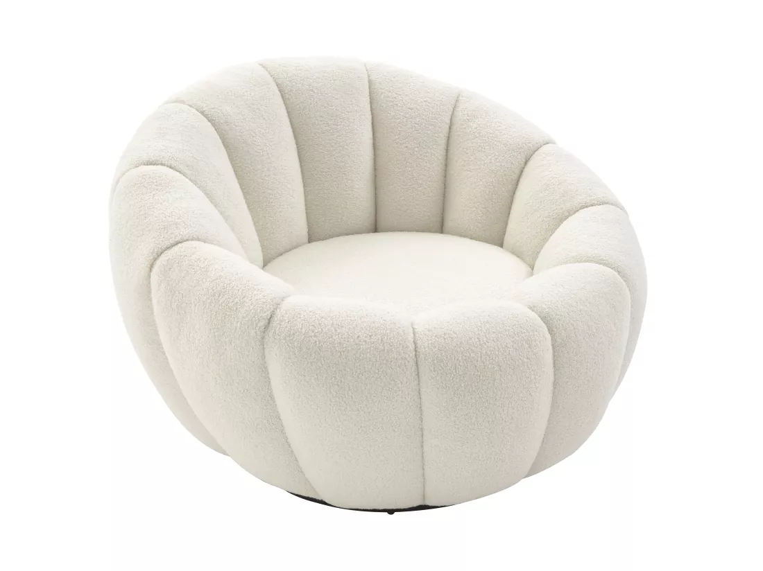 Fauteuil coquillage pivotant en tissu bouclette blanc COSSATO