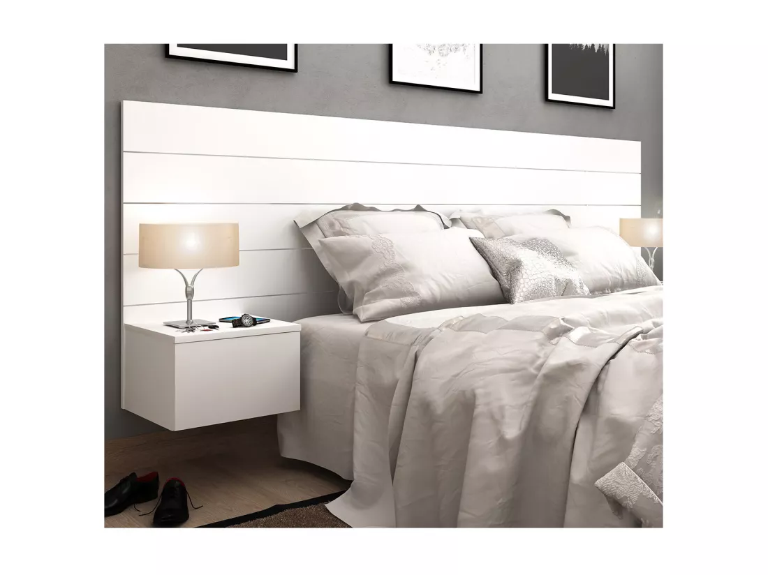 Tête de lit avec chevets 160 cm panneaux de fibres blanc FRIZ